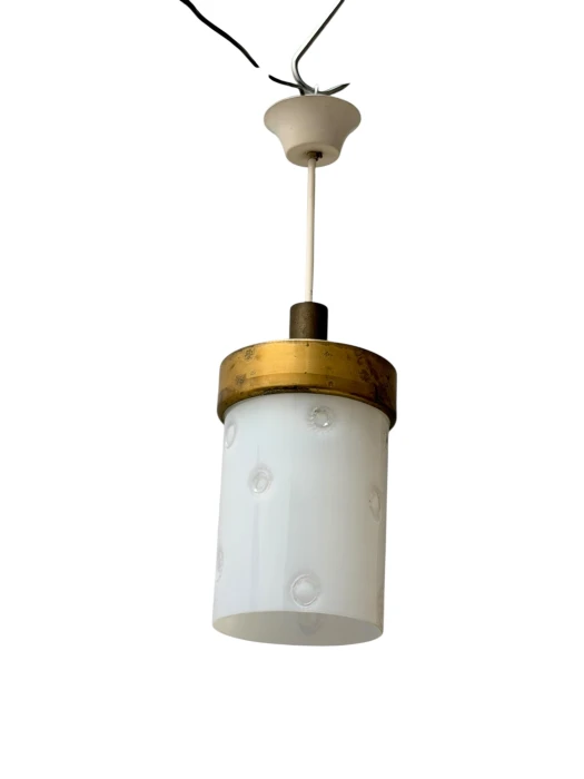 Mid-Century Modern Murano Pendant Lamp, Bronze & Milk Glass, 1960s